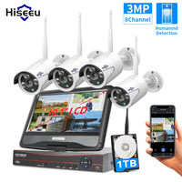 Hiseeu 8CH 3MP bezprzewodowa kamera przemysłowa zestaw CCTV z 10.1 "Monitor dla 1536P 1080P 2MP bezpieczeństwo zewnętrzne System kamer zestaw 6